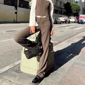 Princess Polly Brown Pinstripe Wide Leg Pleated Trouser Pants Women’s Size 12